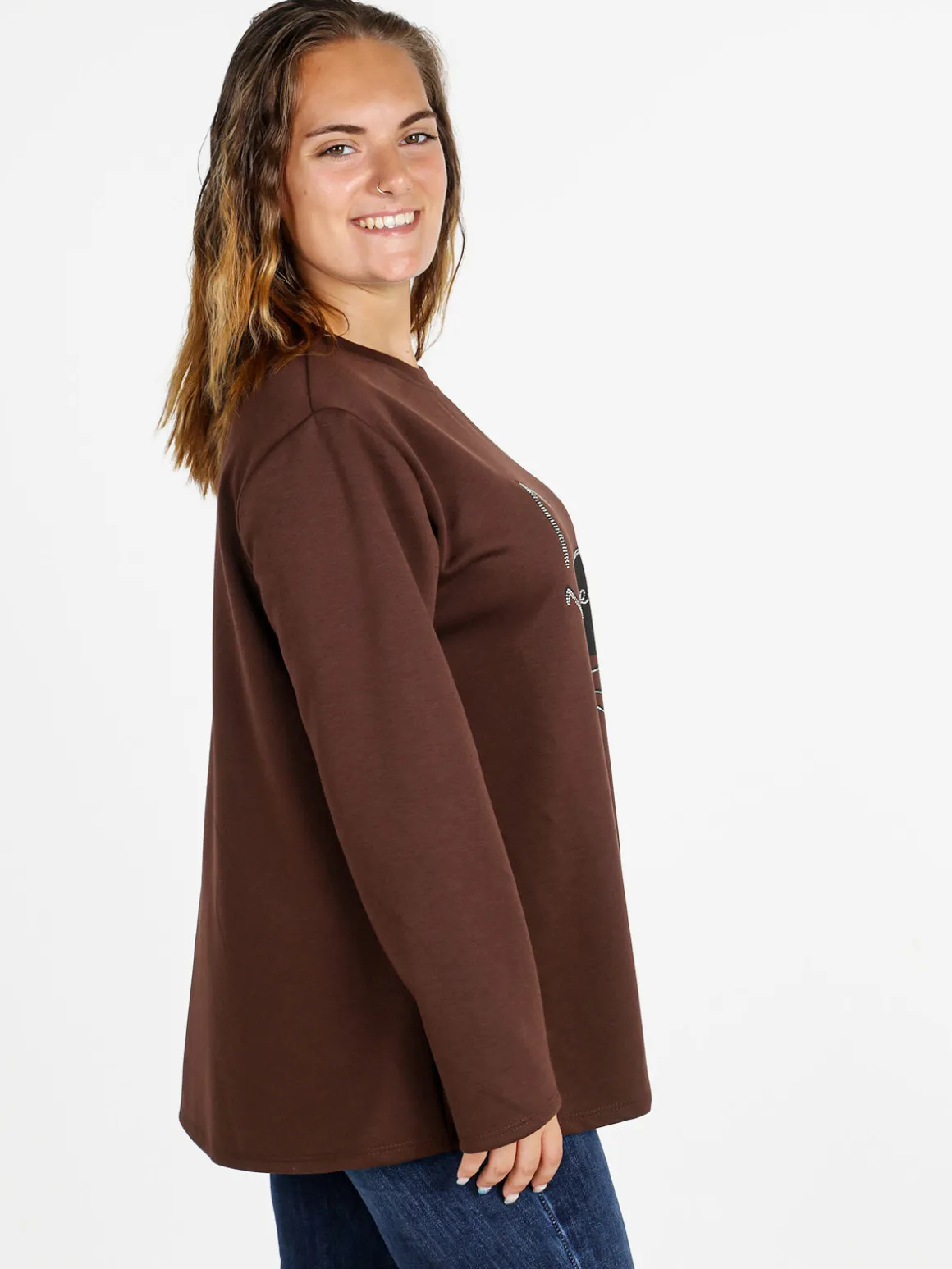 Solada Maglia donna girocollo con dettagli a camicia - moro