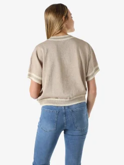 Solada Maglia donna in lurex a maniche corte con ricami - khaki