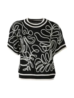 Solada Maglia donna in lurex a maniche corte con ricami - nero
