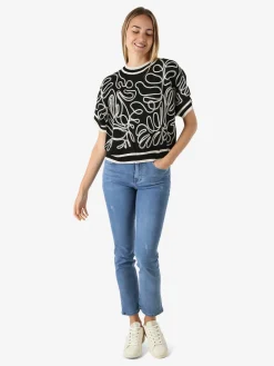 Solada Maglia donna in lurex a maniche corte con ricami - nero