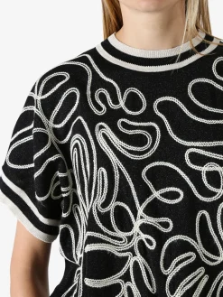 Solada Maglia donna in lurex a maniche corte con ricami - nero
