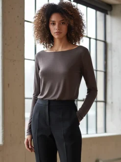 Solada Maglia donna in misto cashmere a maniche lunghe - fango