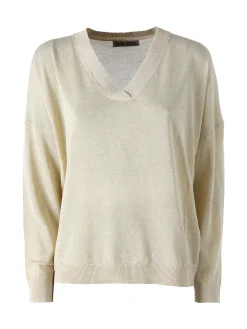 Solada Maglia donna lurex oversize con scollo V - oro
