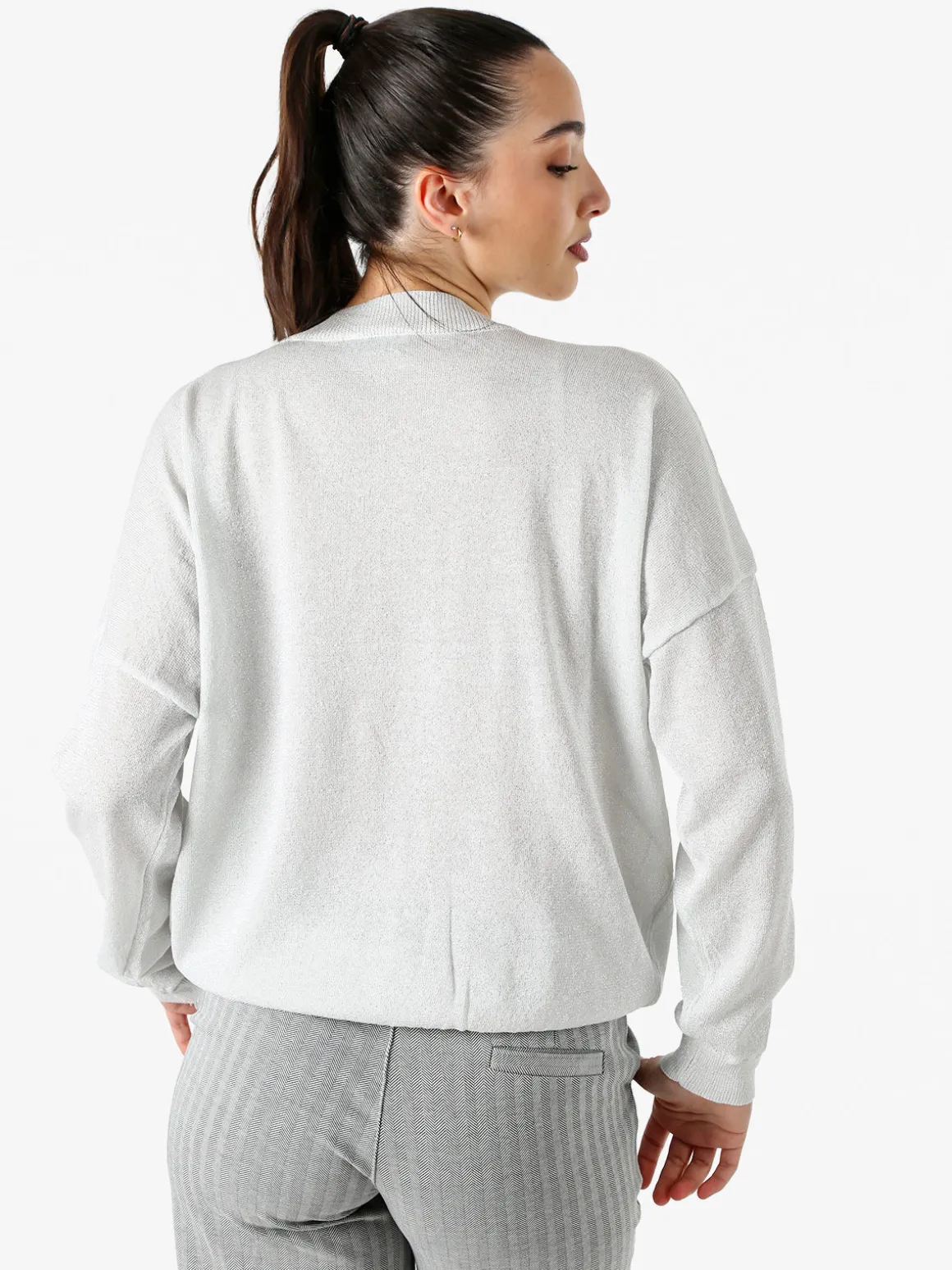 Solada Maglia donna lurex oversize con scollo V - argento