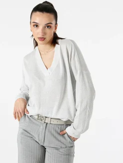 Solada Maglia donna lurex oversize con scollo V - argento