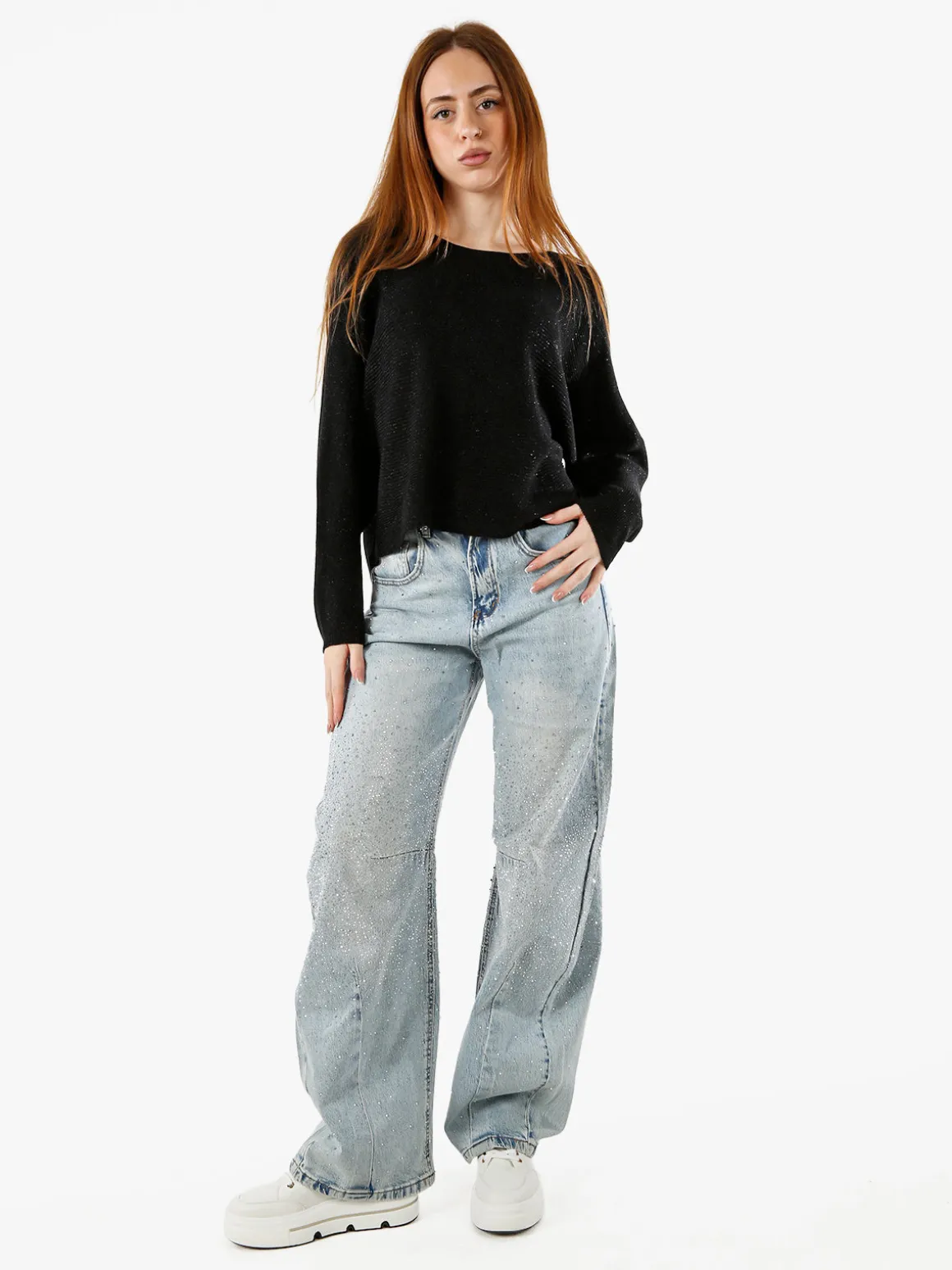 Solada Maglia donna oversize con maniche a pipistrello - nero
