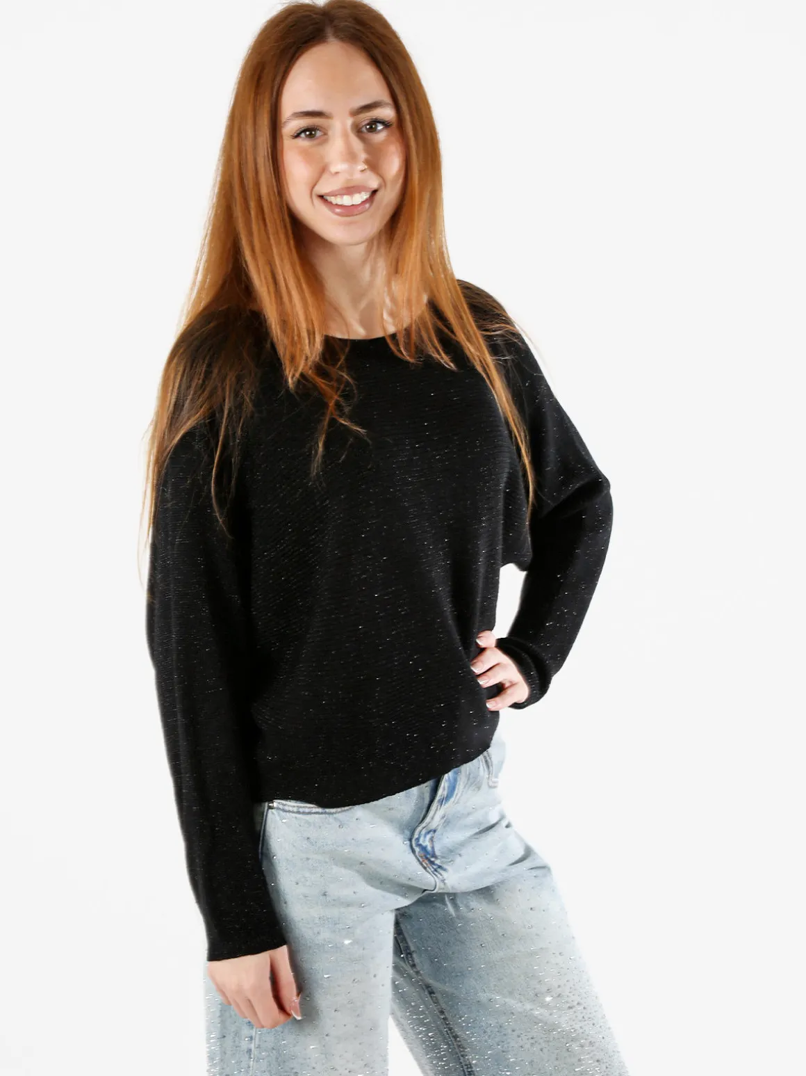 Solada Maglia donna oversize con maniche a pipistrello - nero