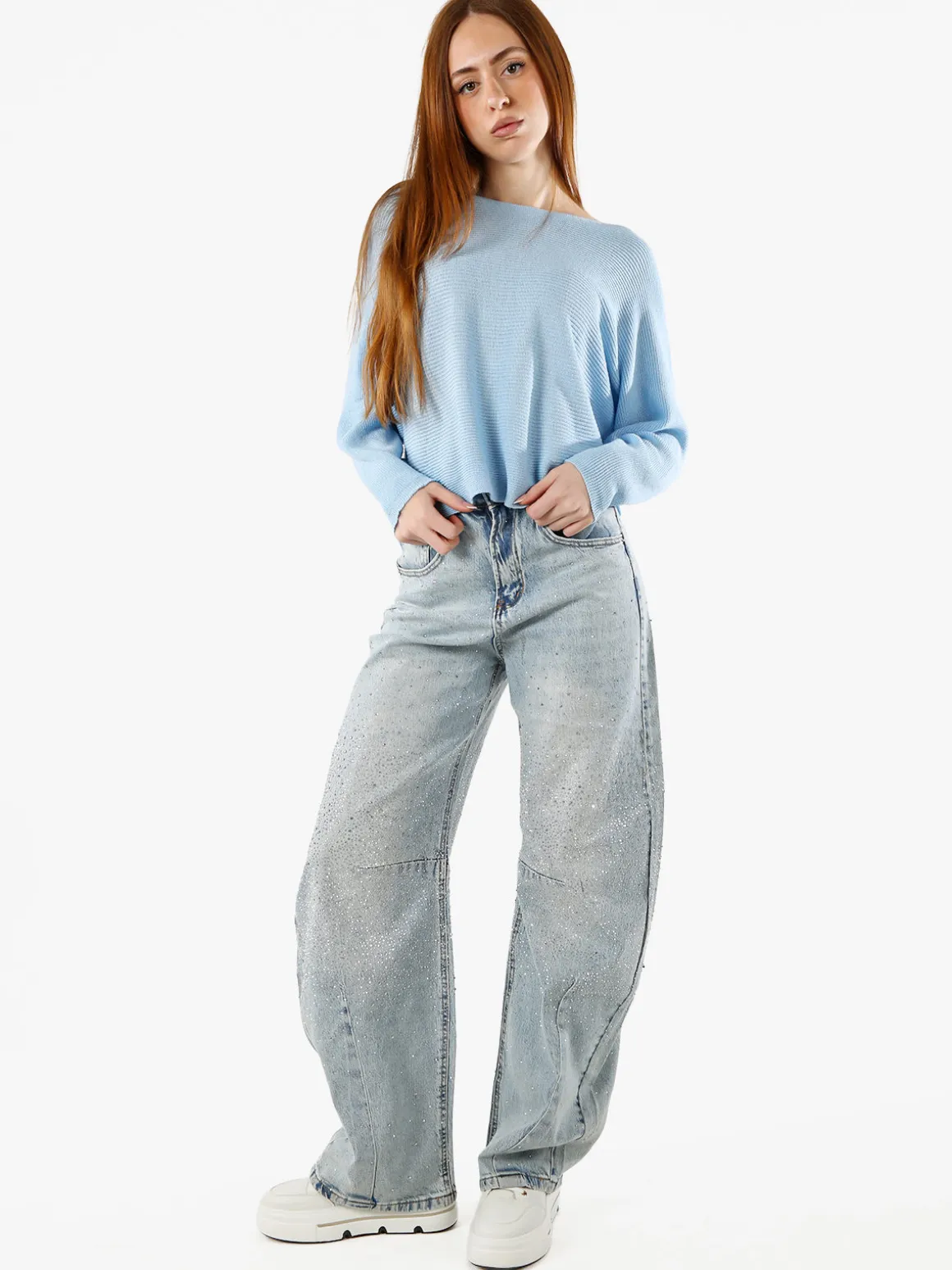 Solada Maglia donna oversize con maniche a pipistrello - azzurro