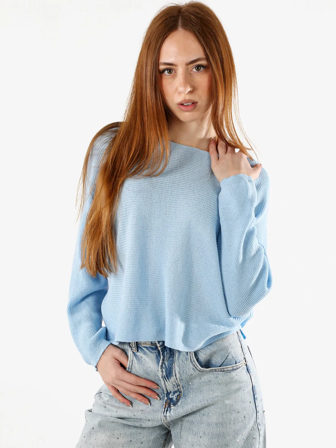 Solada Maglia donna oversize con maniche a pipistrello - azzurro