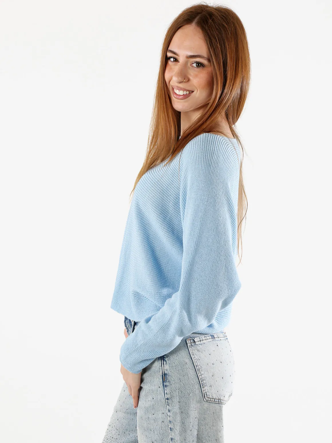 Solada Maglia donna oversize con maniche a pipistrello - azzurro