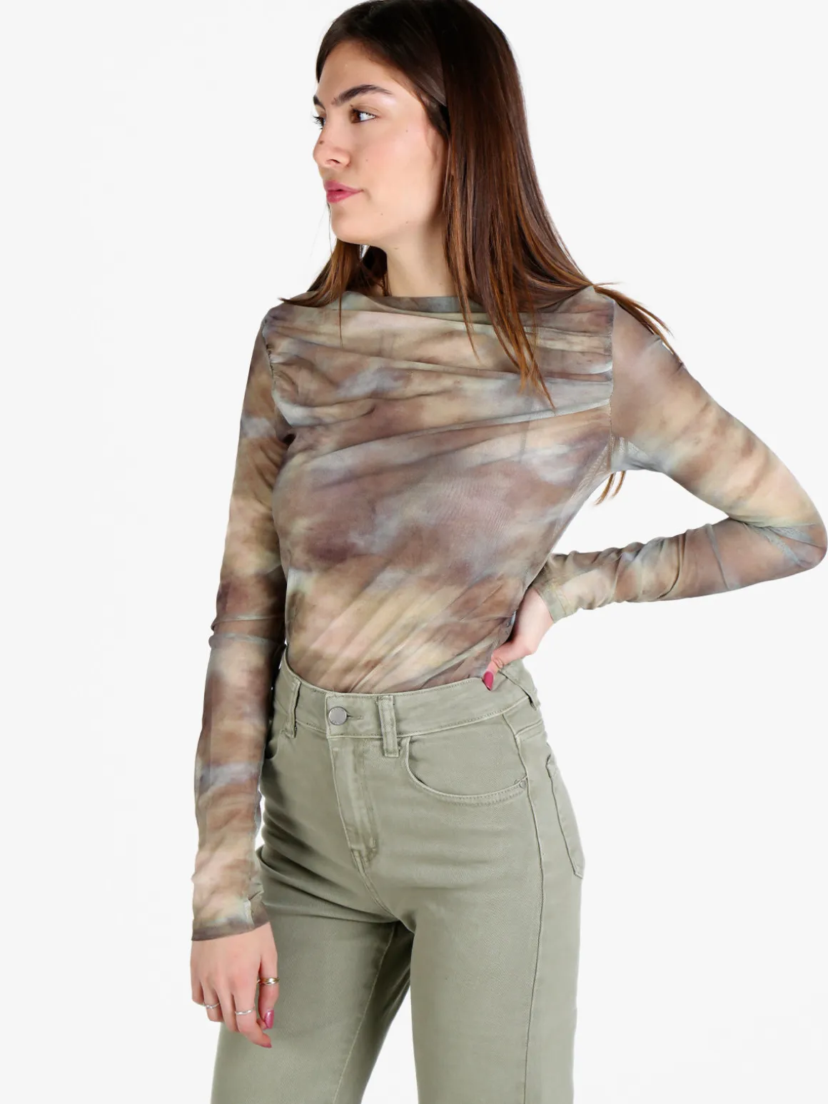 Solada Maglia donna velata a maniche lunghe con scollo a barca