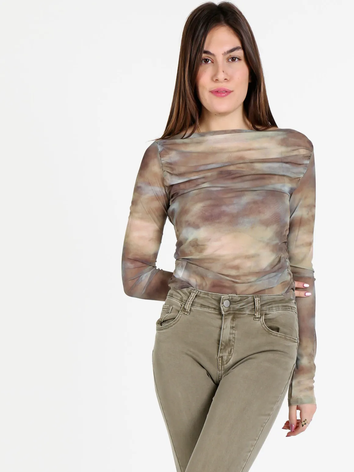 Solada Maglia donna velata a maniche lunghe con scollo a barca
