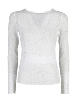 Solada Maglia girocollo da donna in microrete con borchie - bianco