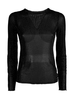 Solada Maglia girocollo da donna in microrete con borchie - nero
