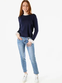 Solada Maglia girocollo da donna con dettagli in pizzo - blu scuro