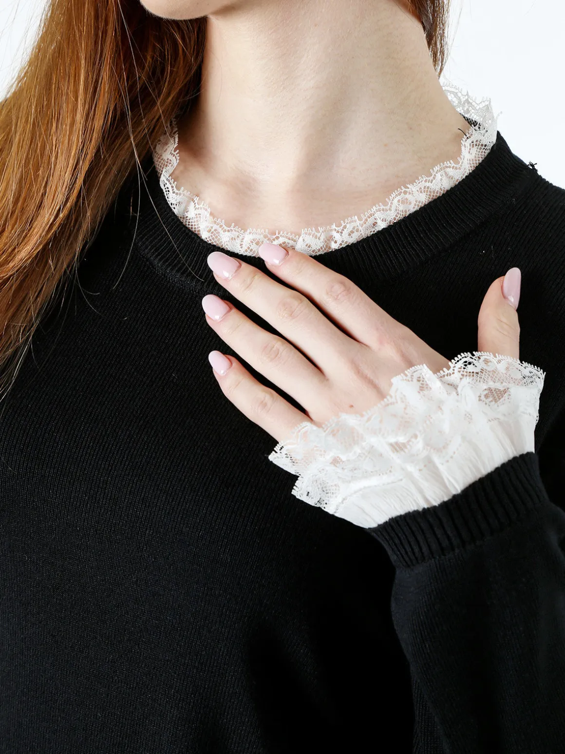 Solada Maglia girocollo da donna con dettagli in pizzo - nero