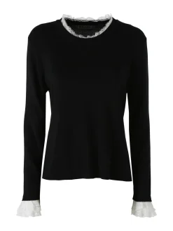 Solada Maglia girocollo da donna con dettagli in pizzo - nero