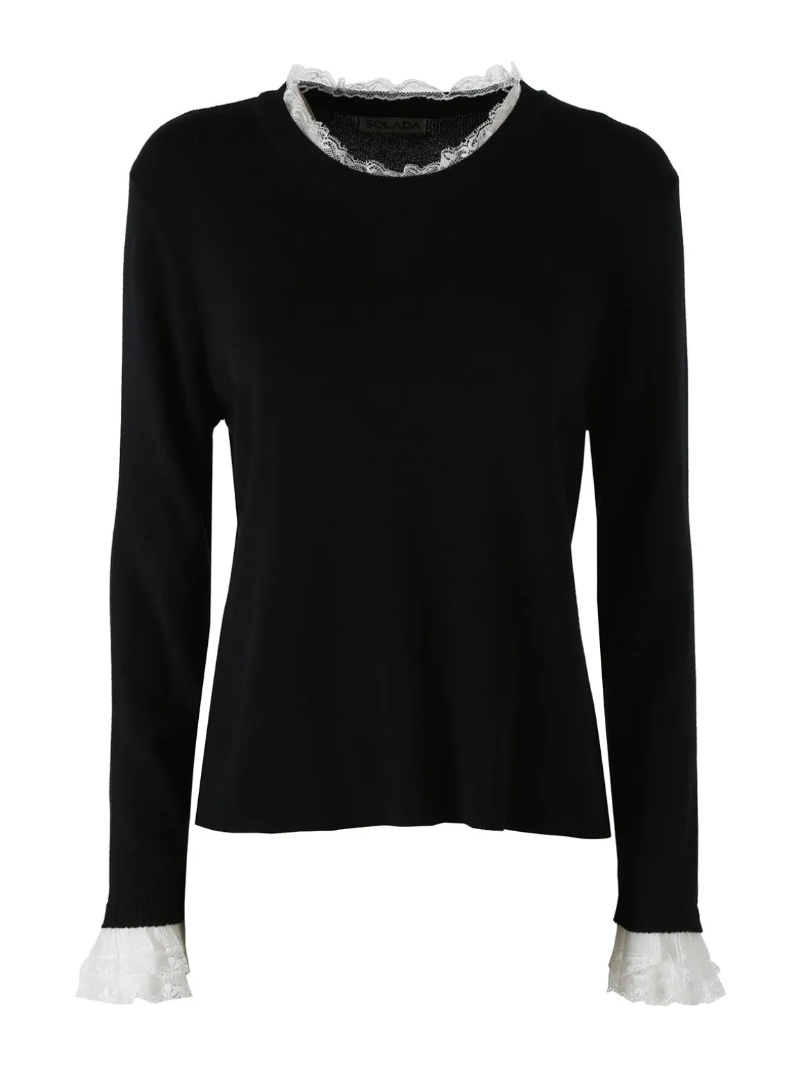 Solada Maglia girocollo da donna con dettagli in pizzo - nero