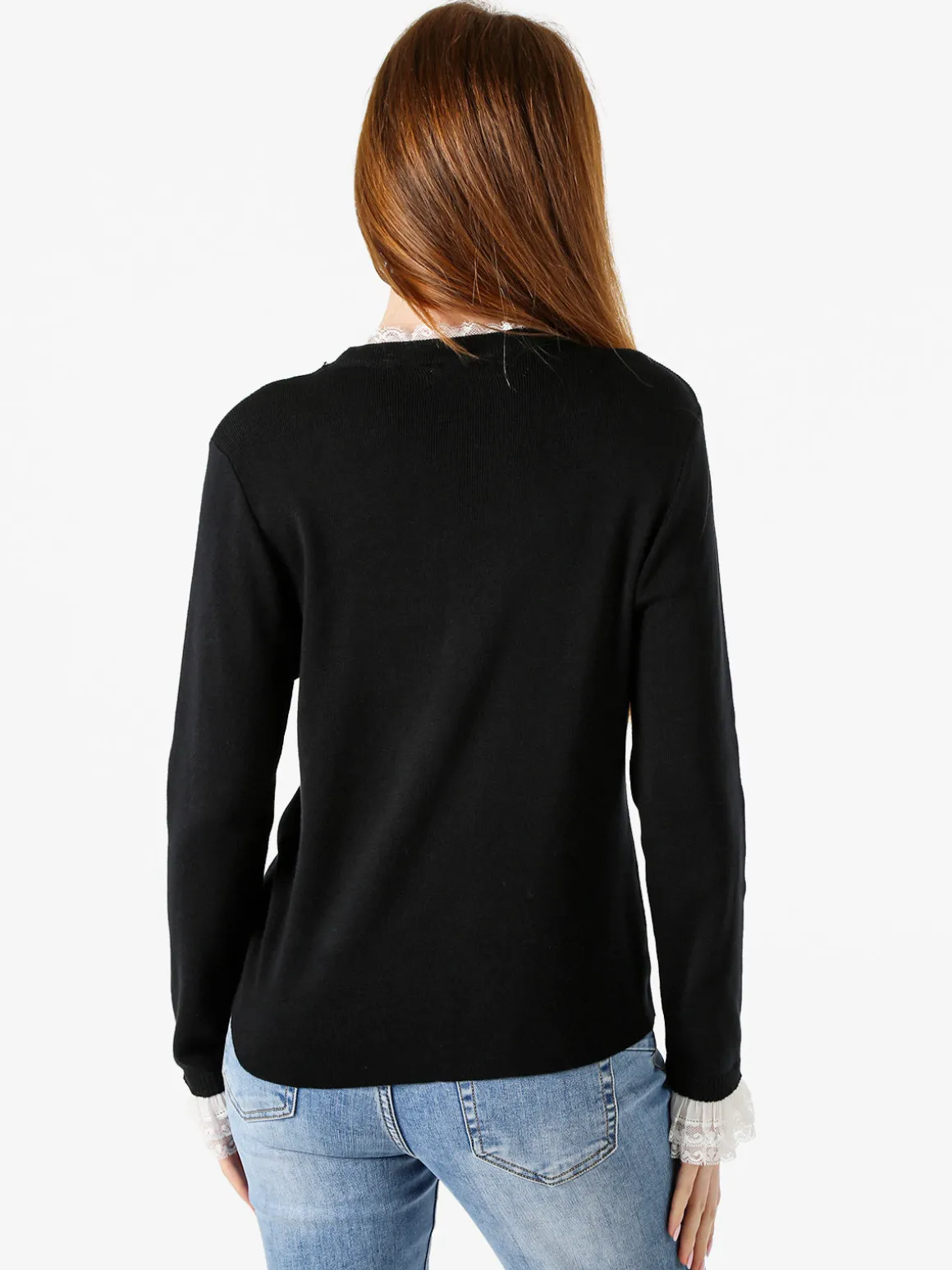 Solada Maglia girocollo da donna con dettagli in pizzo - nero