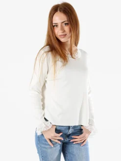 Solada Maglia girocollo da donna con dettagli in pizzo - bianco
