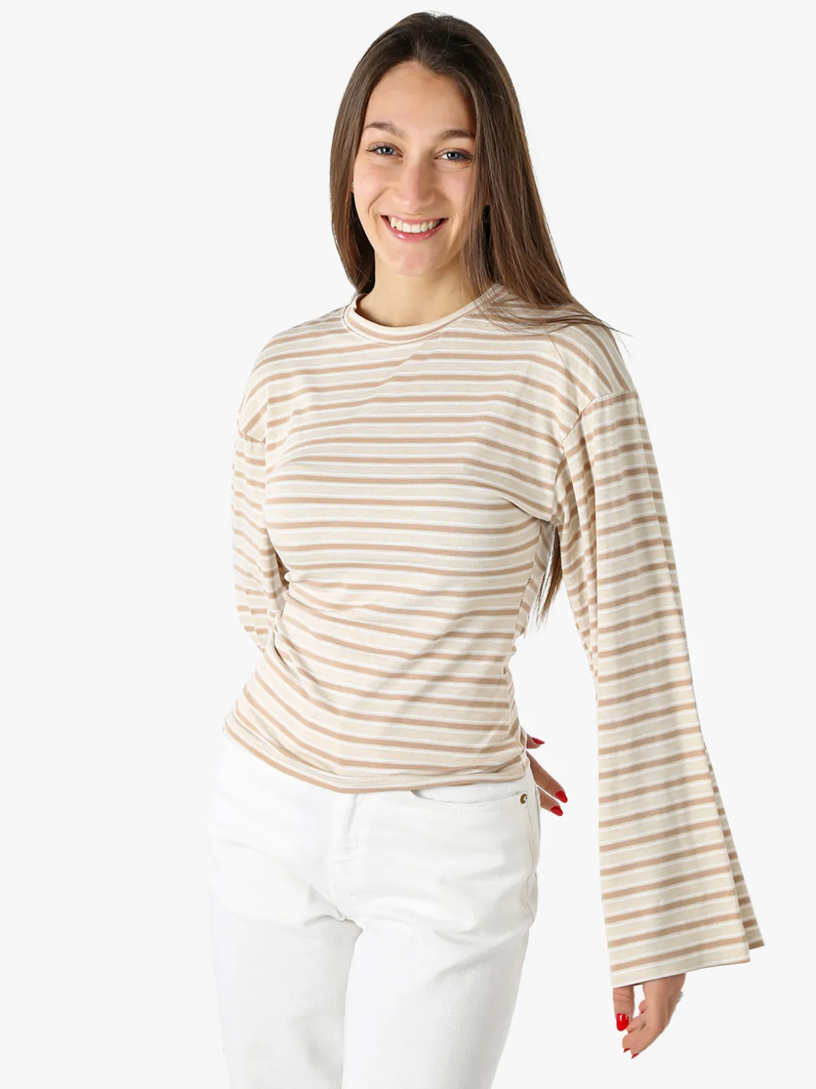 Solada Maglia rigata da donna con maniche lunghe a campana - beige