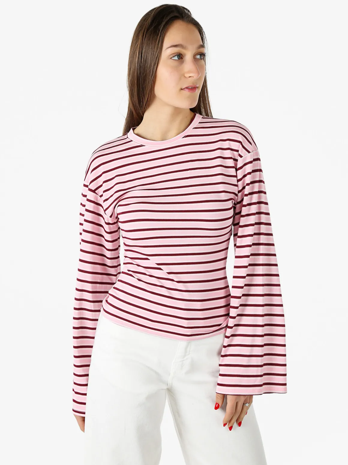 Solada Maglia rigata da donna con maniche lunghe a campana - rosa