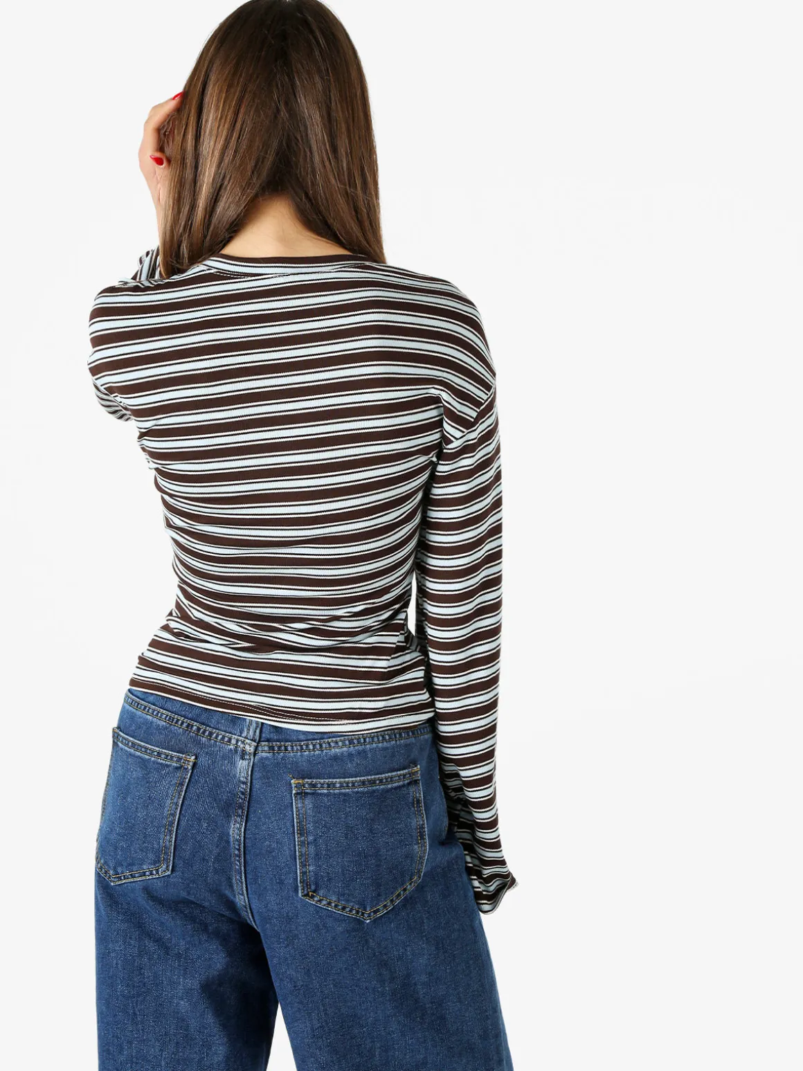 Solada Maglia rigata da donna con maniche lunghe a campana - marrone