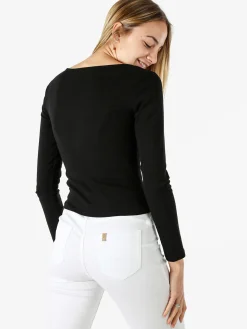Solada Maglietta donna in cotone a maniche lunghe con dettaglio di pizzo - nero