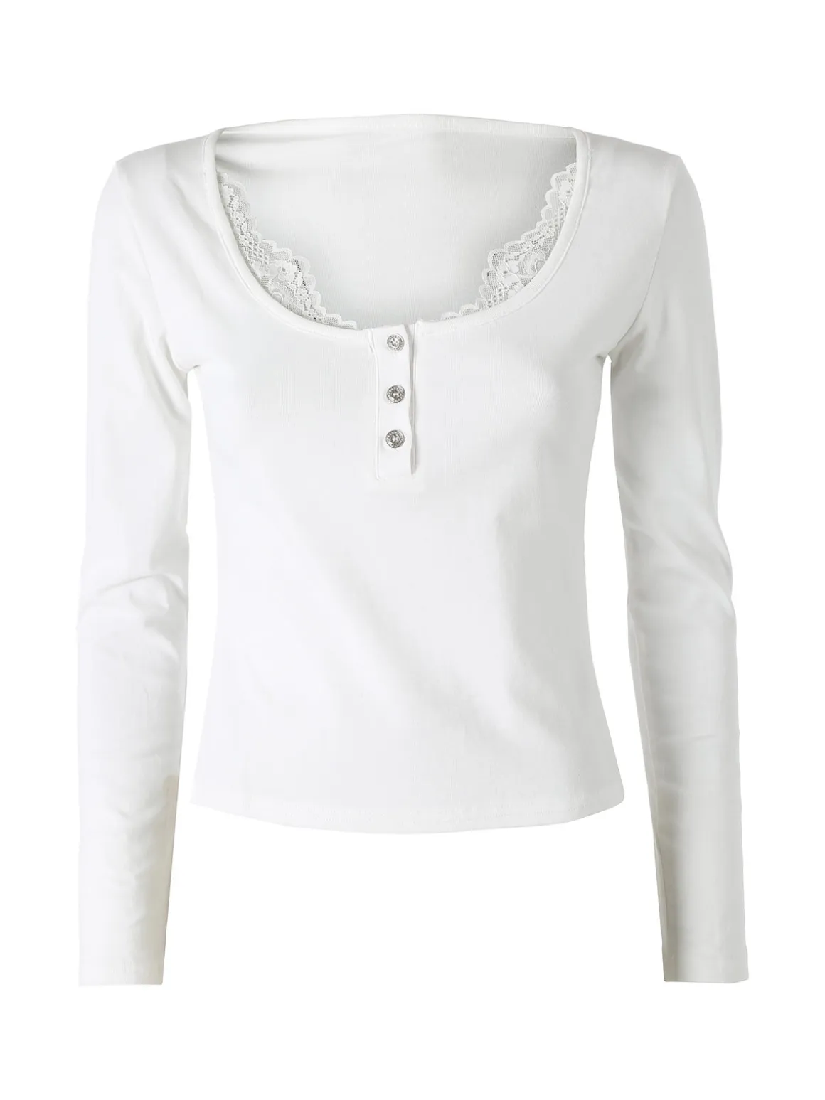 Solada Maglietta donna in cotone a maniche lunghe con dettaglio di pizzo - bianco