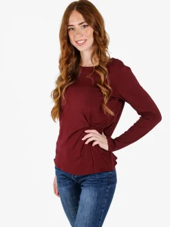 Solada Maglietta donna in viscosa a maniche lunghe con arricciatura - bordeaux