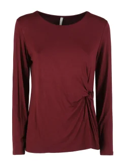 Solada Maglietta donna in viscosa a maniche lunghe con arricciatura - bordeaux