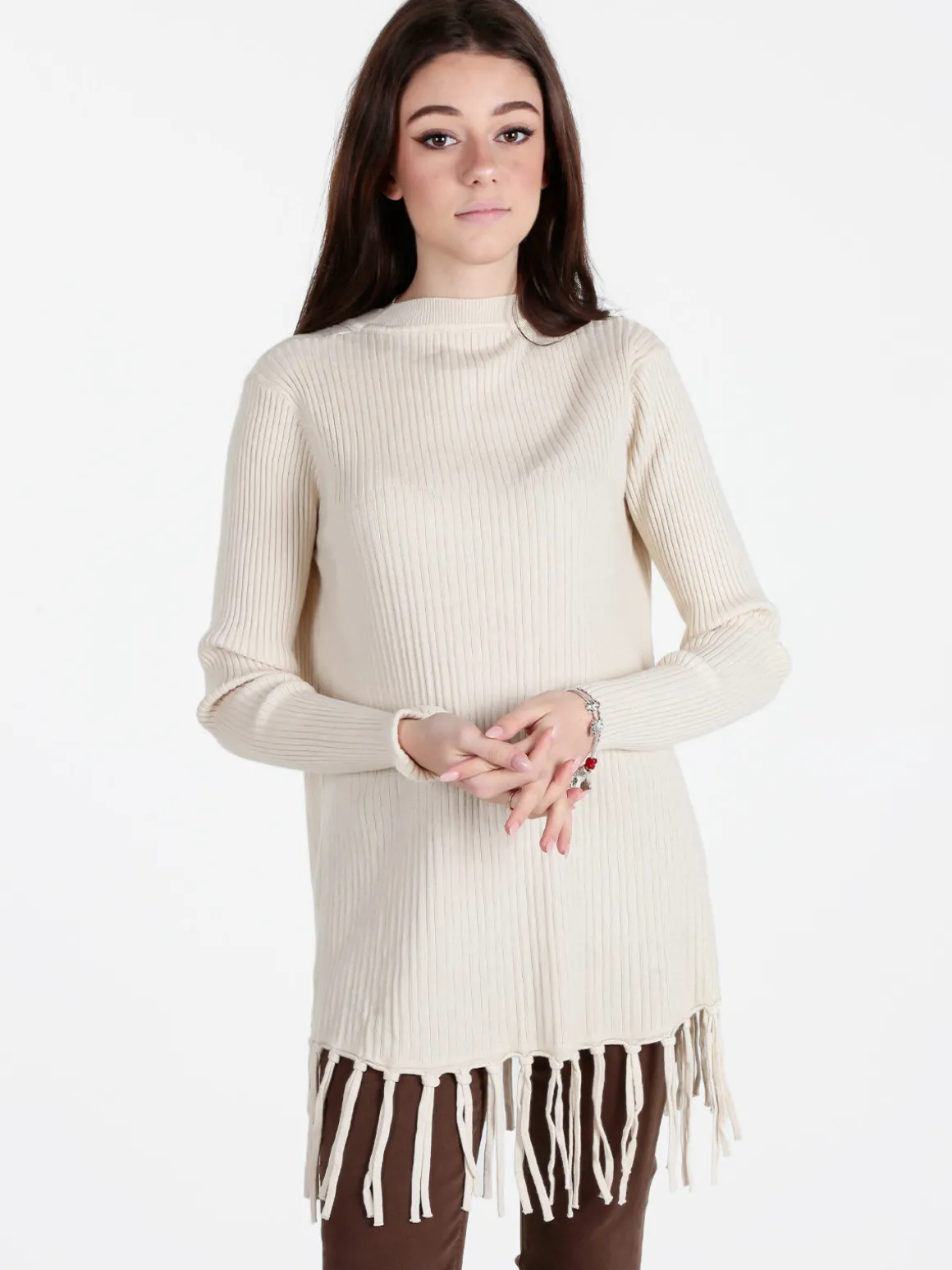 Solada Maglione donna a costine con frange