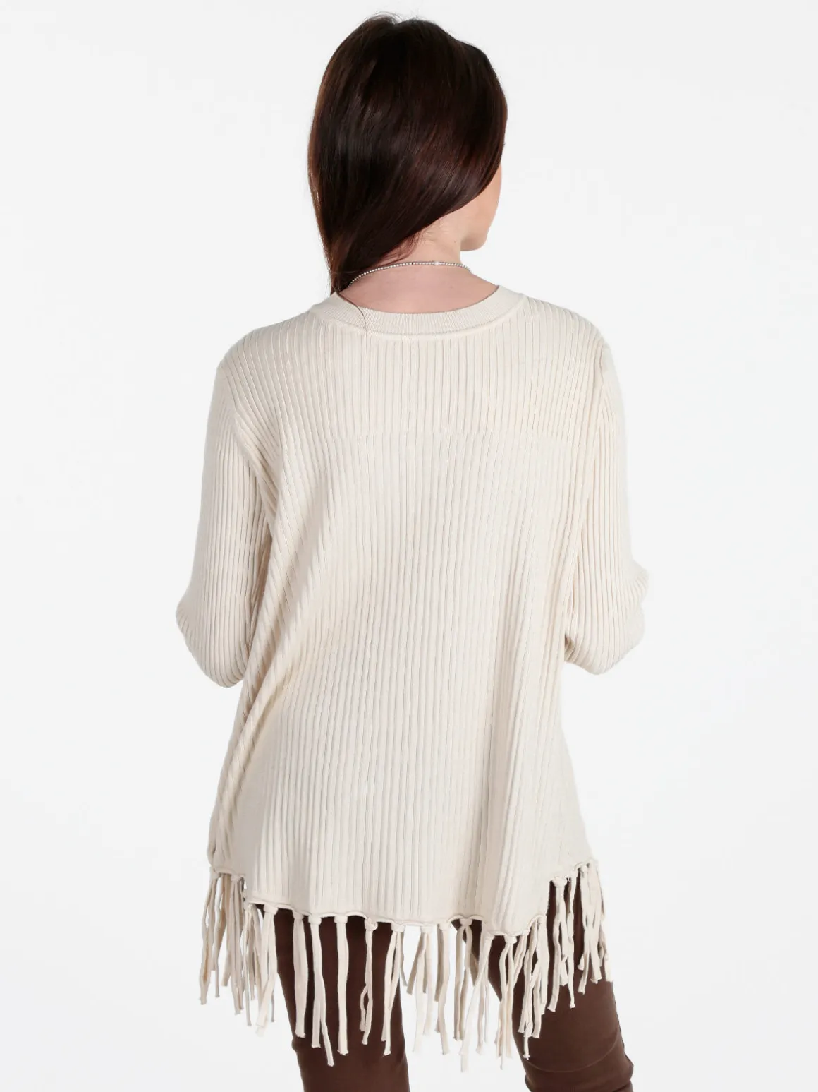 Solada Maglione donna a costine con frange
