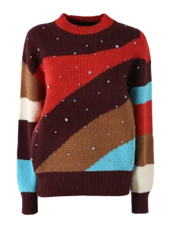 Solada Maglione donna oversize a blocchi di colore con strass - arancione