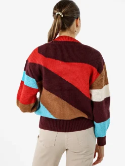 Solada Maglione donna oversize a blocchi di colore con strass - rosso