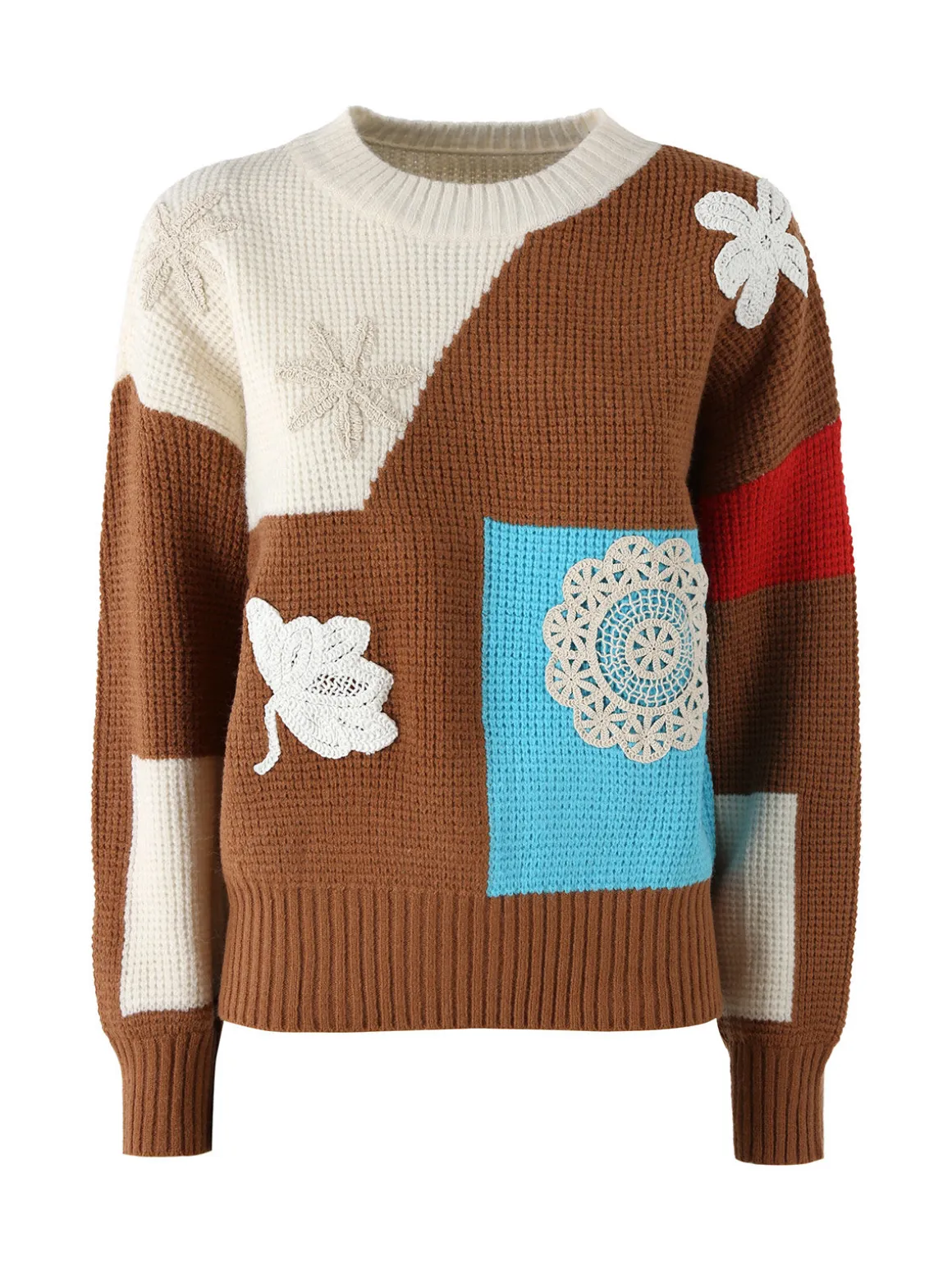 Solada Maglione donna oversize a blocchi di colore con ricami - bianco