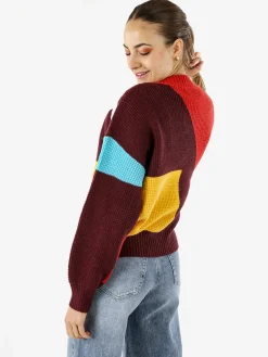 Solada Maglione donna oversize a blocchi di colore con ricami - arancione