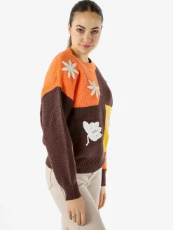Solada Maglione donna oversize a blocchi di colore con ricami - arancione