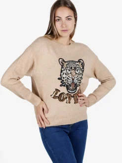 Solada Maglione donna oversize con strass e pietre decorative