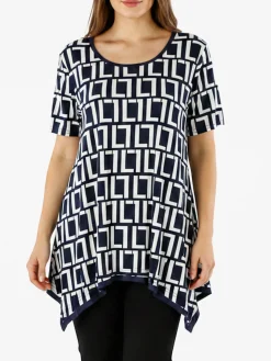 Solada Maxi blusa da donna a maniche corte con stampa greca - blu
