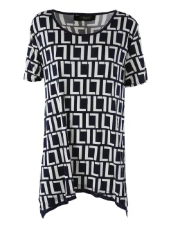 Solada Maxi blusa da donna a maniche corte con stampa greca - blu