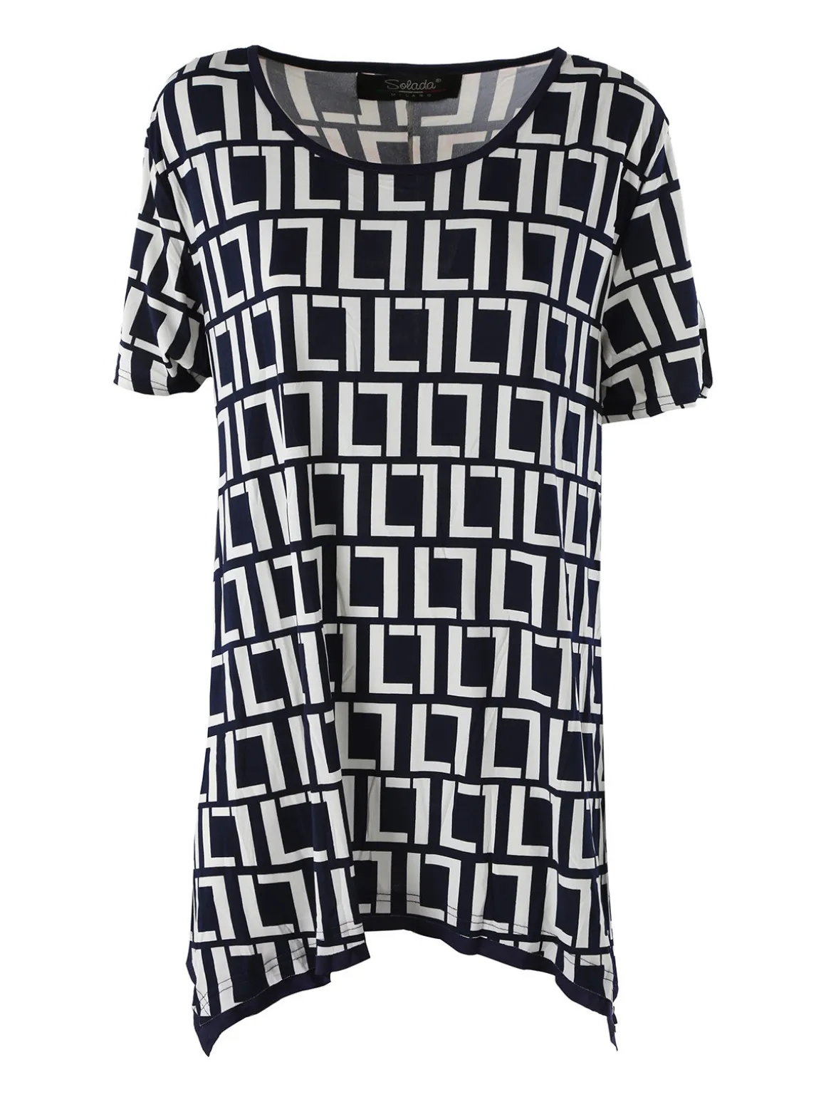 Solada Maxi blusa da donna a maniche corte con stampa greca - blu