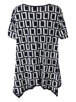 Solada Maxi blusa da donna a maniche corte con stampa greca - blu