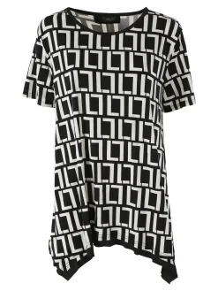 Solada Maxi blusa da donna a maniche corte con stampa greca - nero