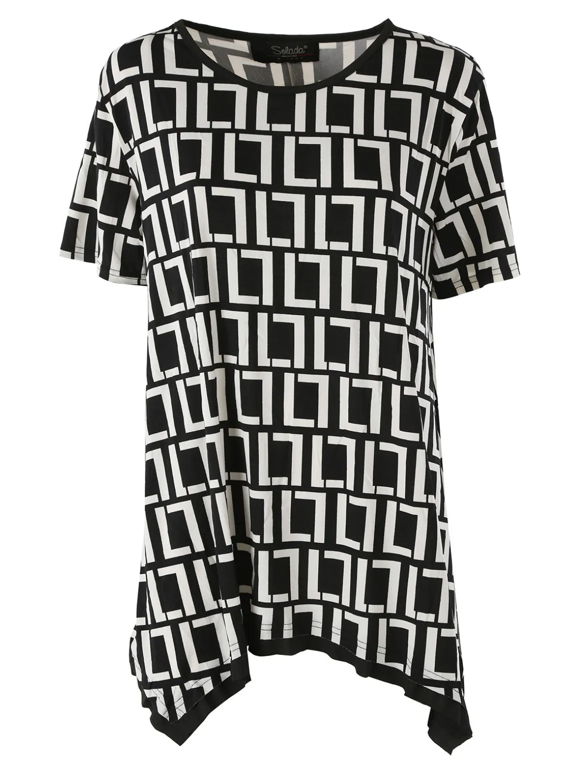 Solada Maxi blusa da donna a maniche corte con stampa greca - nero