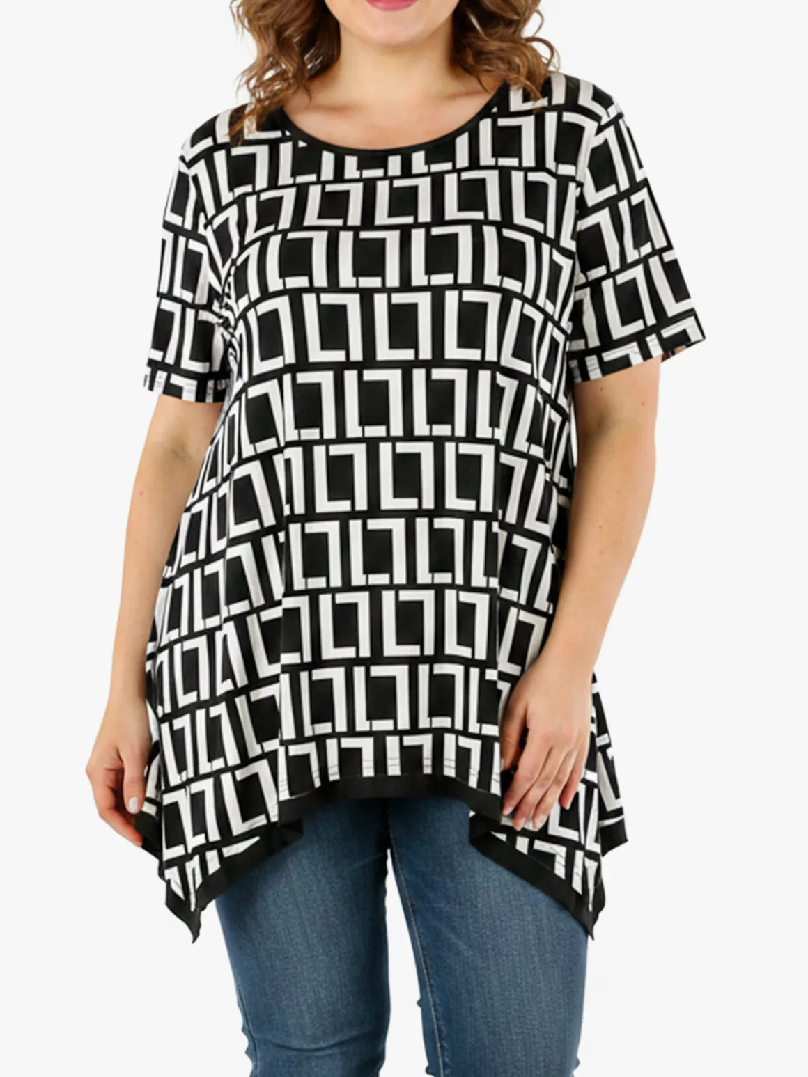 Solada Maxi blusa da donna a maniche corte con stampa greca - nero