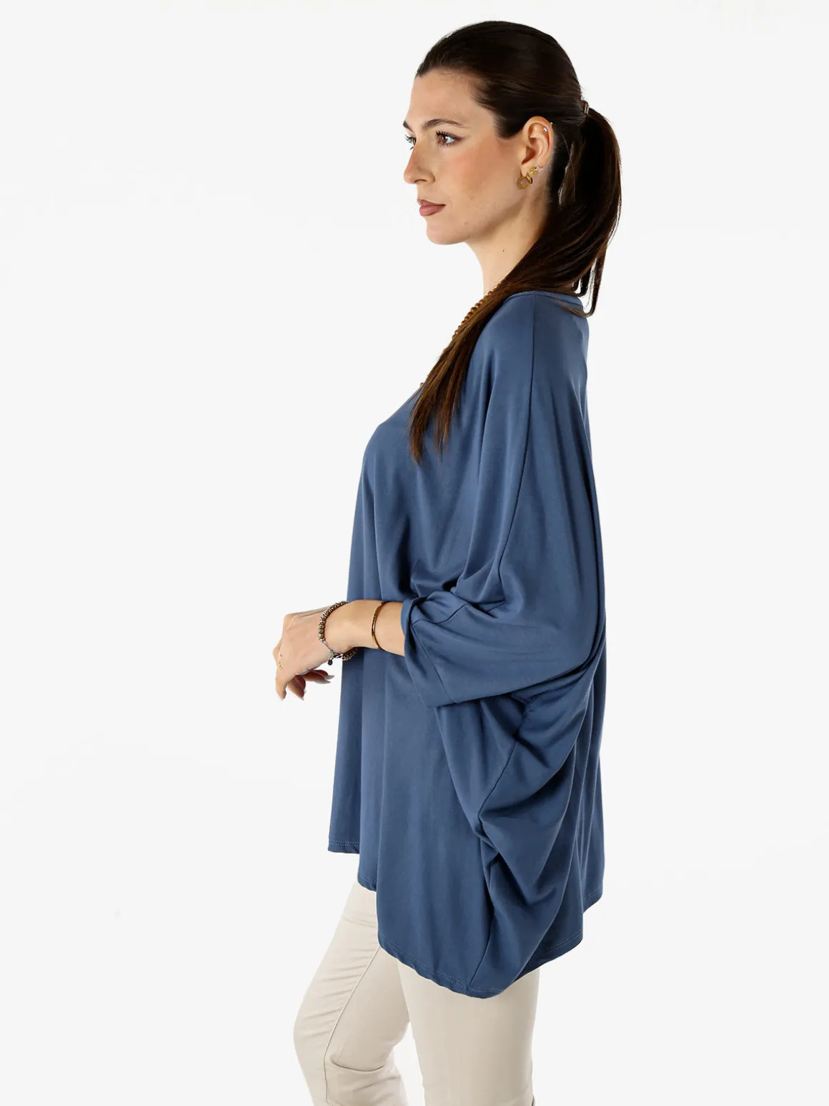 Solada Maxi blusa da donna in viscosa con maniche a pipistrello - cielo