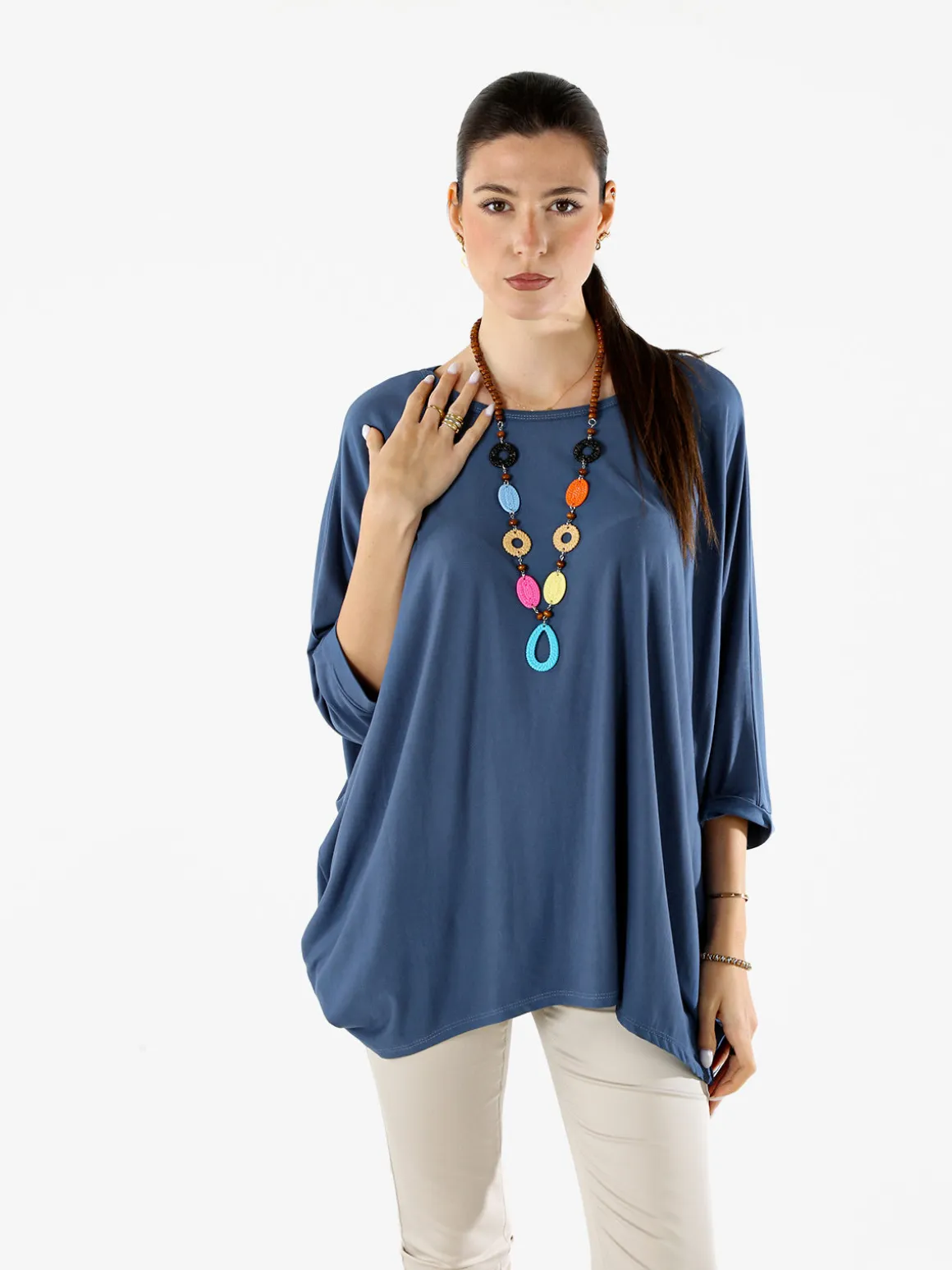 Solada Maxi blusa da donna in viscosa con maniche a pipistrello - cielo