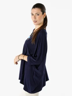 Solada Maxi blusa da donna in viscosa con maniche a pipistrello - blu scuro