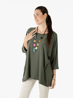 Solada Maxi blusa da donna in viscosa con maniche a pipistrello - marrone